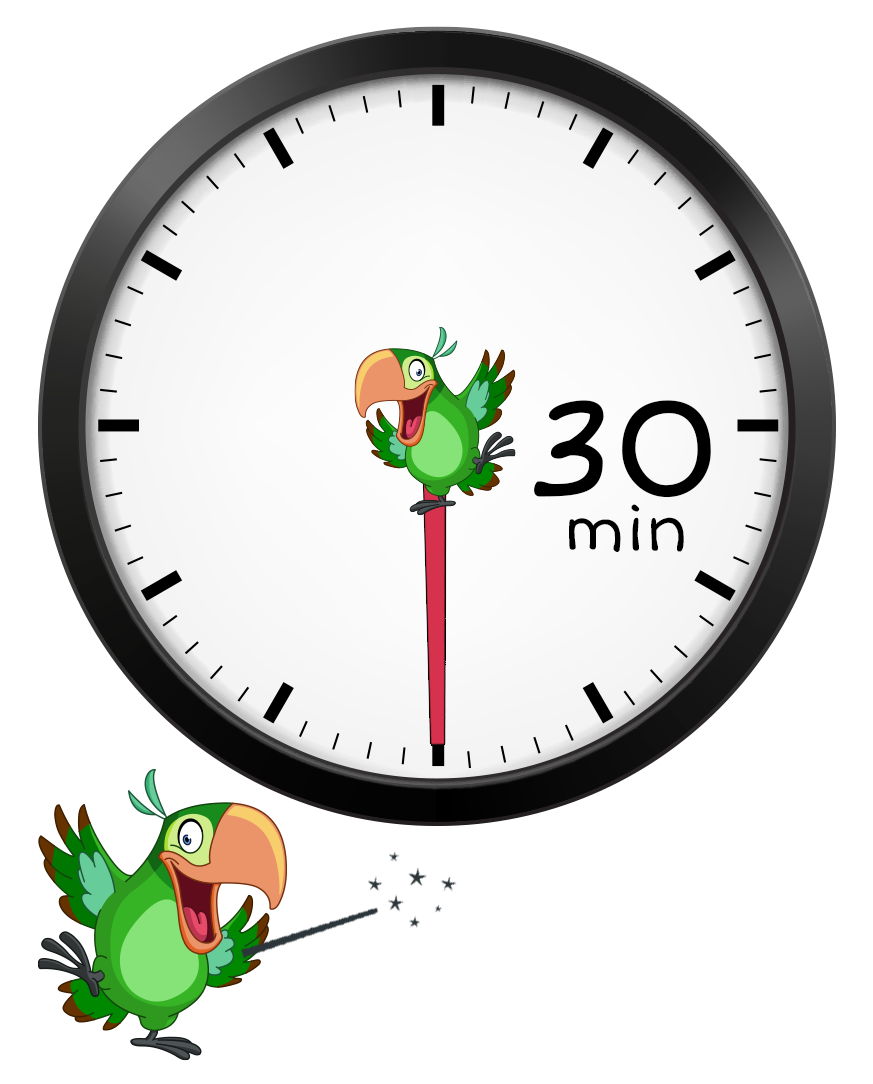 clock with minute hand on 30 minutes