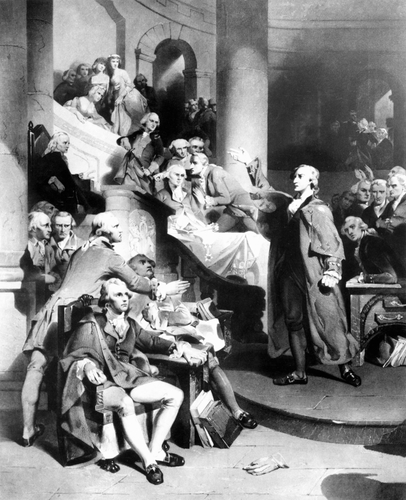 Patrick Henry during his famous speech, ".Give me liberty, or give me death!", Virginia House of Burgesses.