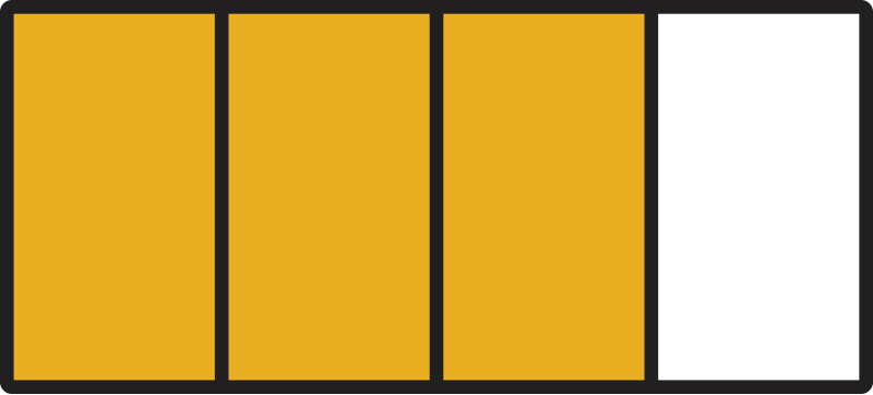 Rectangle partitioned into 4 parts with 3 filled.