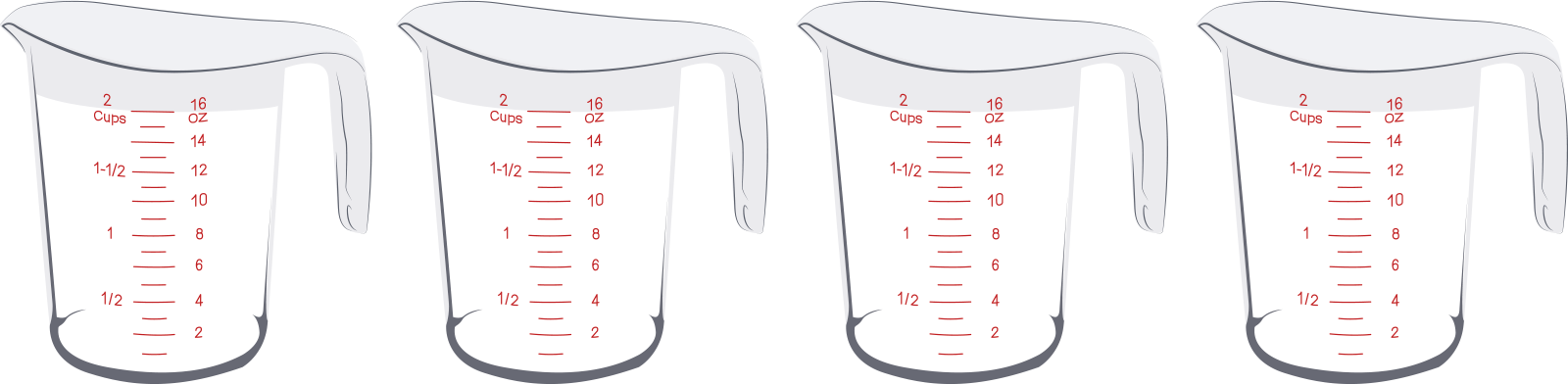 4 measuring cups full of sugar