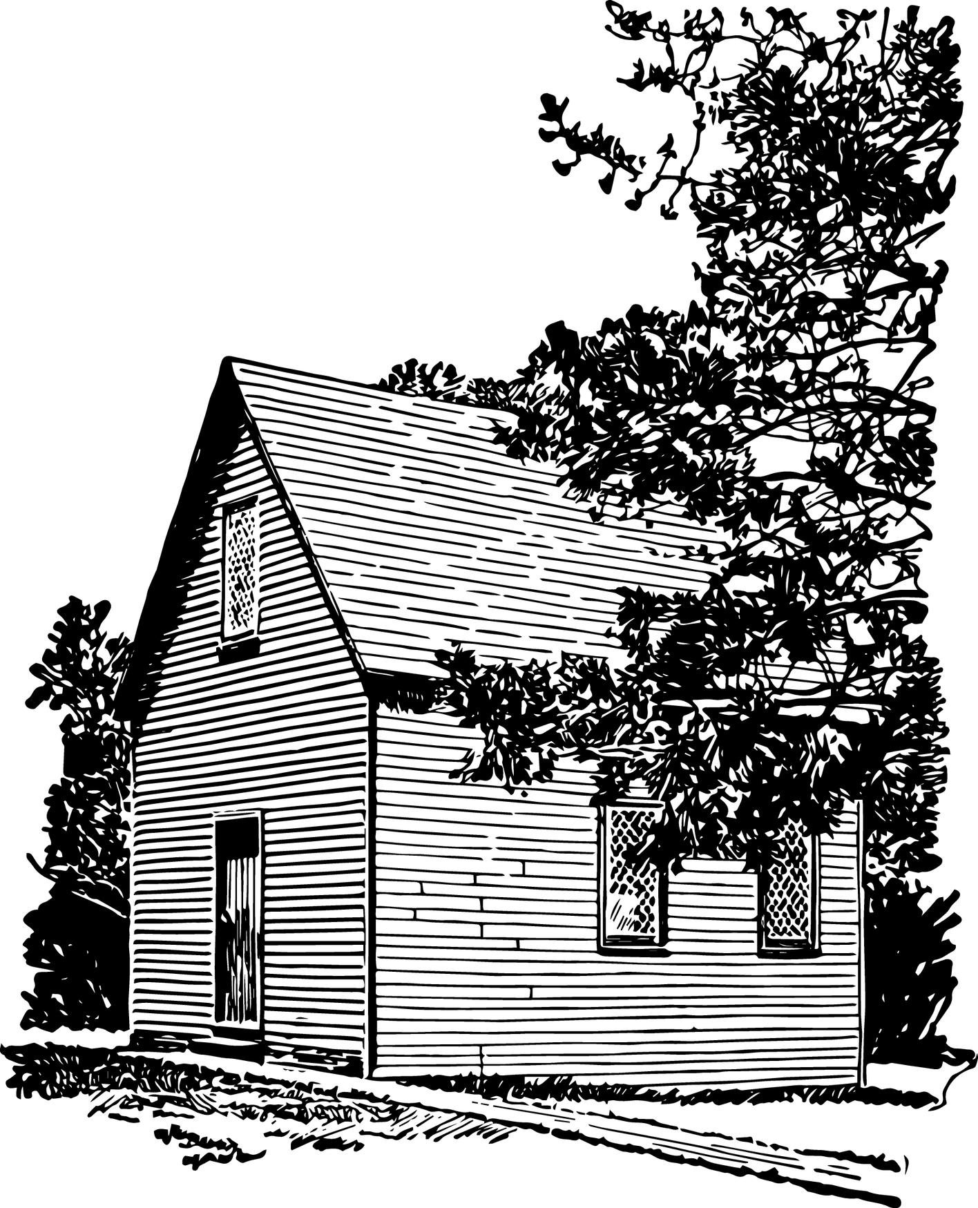 The first church of salem founded by the Puritan colonistsvintage line drawing or engraving illustration.
