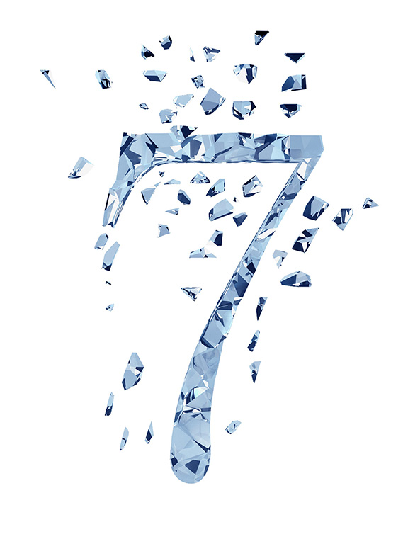 3D visualization broken glass single number 7.