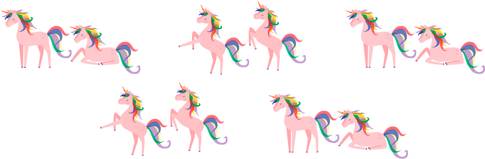10 unicorns put into 5 groups of 2