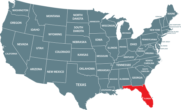 Map of US with Florida highlighted.