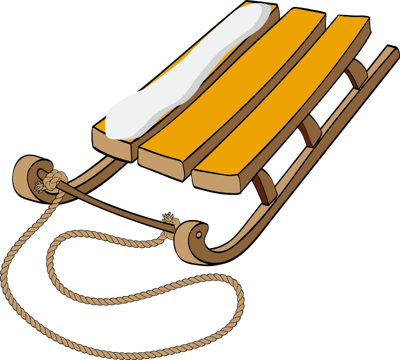 sled with 1 of 3 parts filled with snow