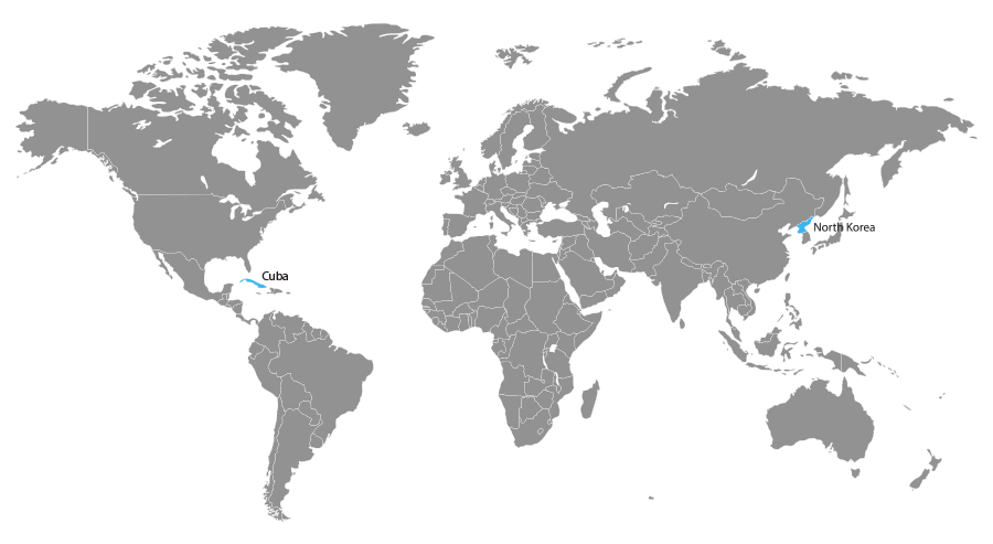 World map with Cuba and North Korea highlighted.