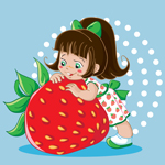 girl with big strawberry