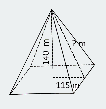 a pyramid with height of 140 meters, width 115. meters.