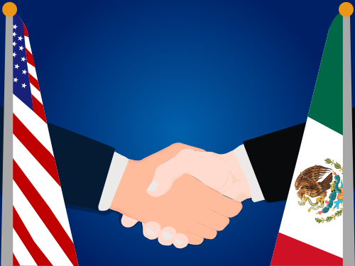 Deal Cooperation partnership and renegotiating agreement of America (USA) and Mexico with the businessman handshake.