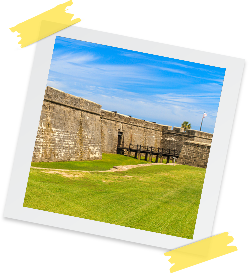 Castillo de San Marcos National Monument photograph with tape holding it up.