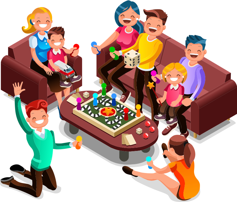 Family playing a board game.