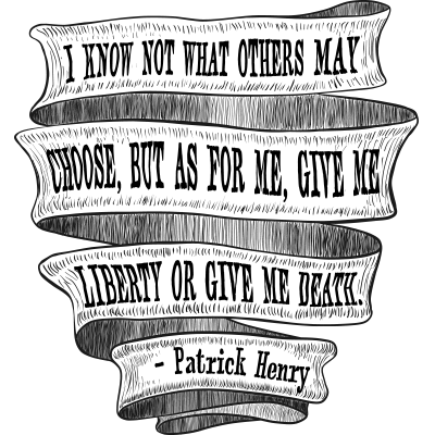 anner Ribbon Liberty Death Quote Sketch Ink Old Fashioned Vintage Retro Scroll Revolution Illustration