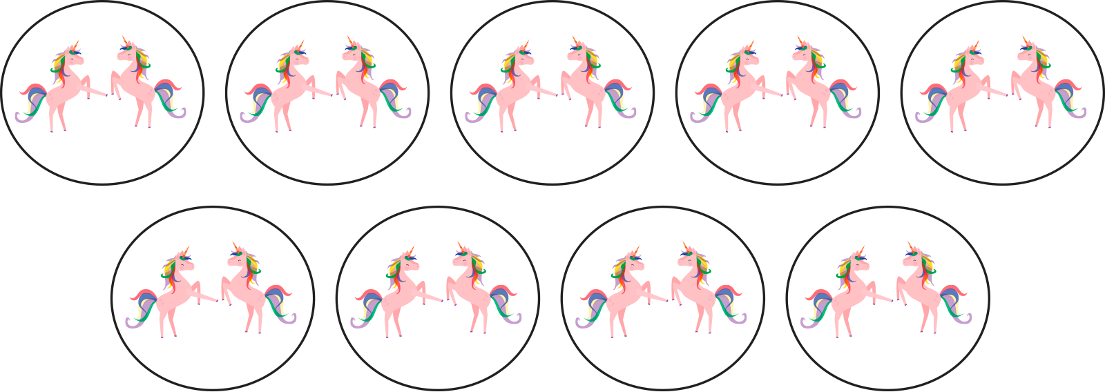 9 groups of 2 unicorns