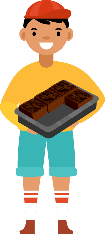 Daniel holding a pan of brownies.