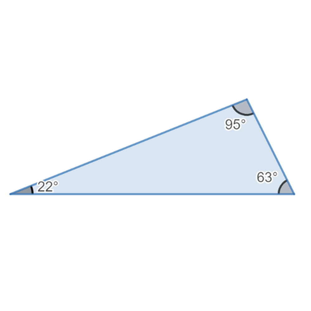 A scalene triangle with angles labeled 95 degrees, 63 degrees, and 22 degrees.