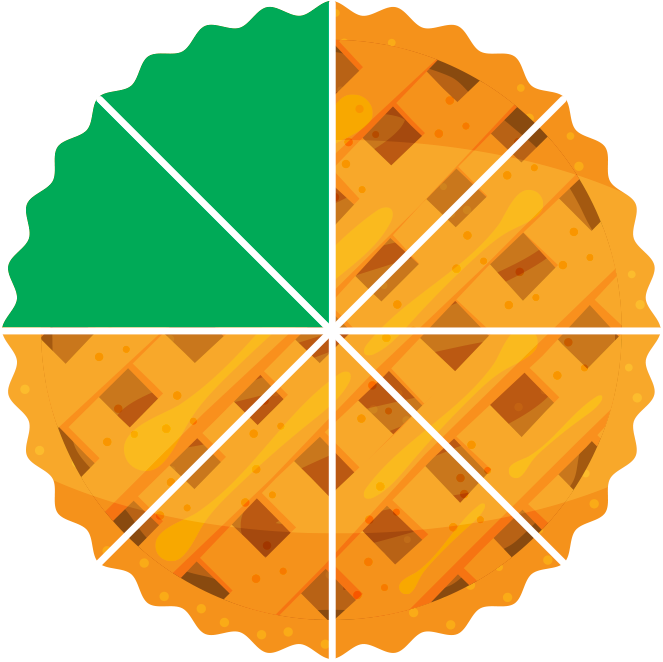 Pie split into 8 equal pieces with 2 pieces highlighted.
