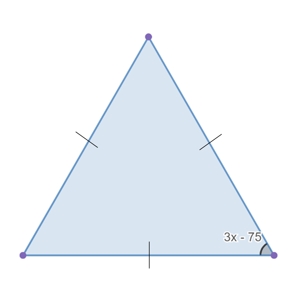 An equilateral triangle with all angles labeled 60 degrees.
