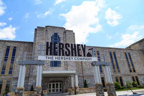 The Entrance of the Hershey Company Chocolate factory in downtown Hershey.