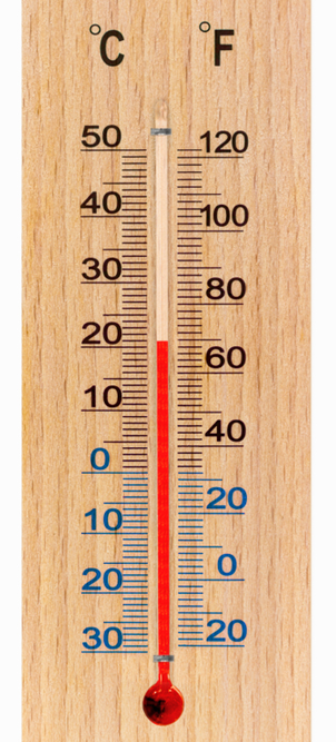 Thermometer measuring around 20 °