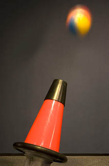 Bernoulli blower. Place the ball over the airstream and watch what happens.