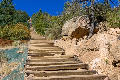 Wooden steps leading up to the top of Manitou Incline.