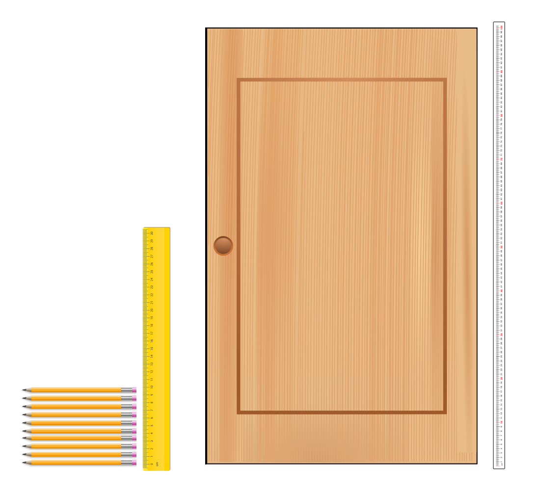 pencils next to a ruler and stacking bricks next to meter stick