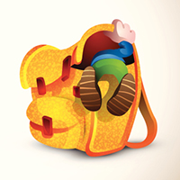 boy looking through bag