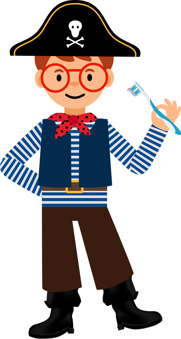 Logan dressed as a pirate with a toothbrush