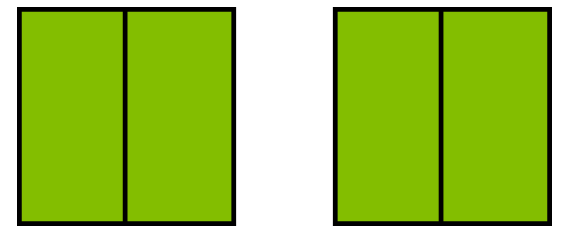 Two green squares divided into two pieces.