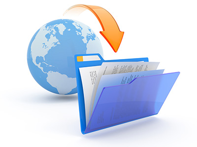 concept image of files moving from the web to a local folder