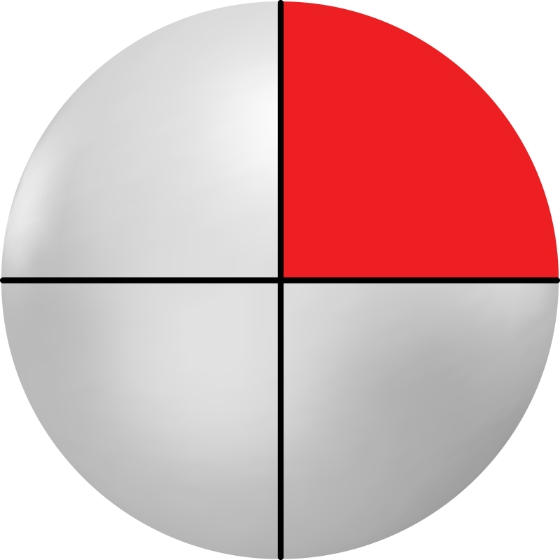 ball partitioned into 4 equal parts with 1 part filled in.