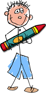 boy stick figure holding a crayon in his hands