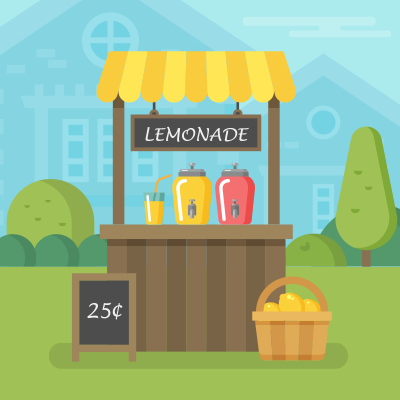 Lemonade stand flat illustration.