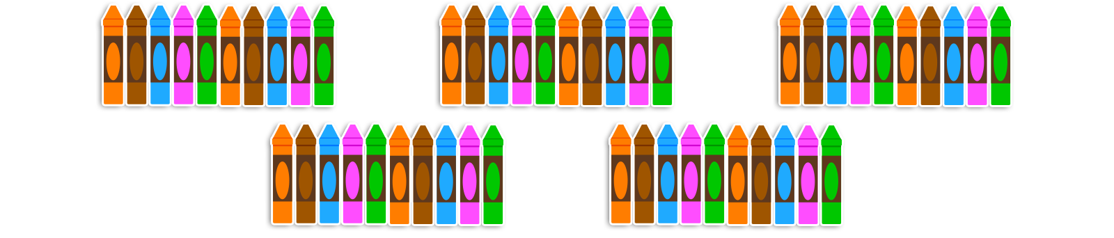 5 groups of 10 crayons