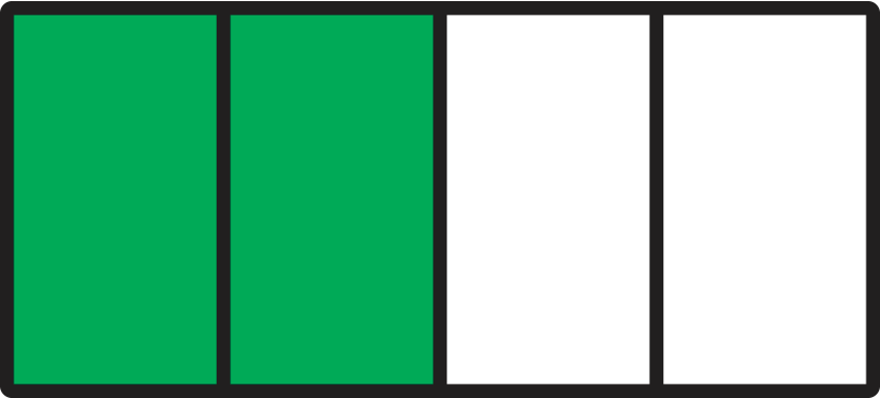 Rectangle partitioned into 4 equal parts with 2 filled in.