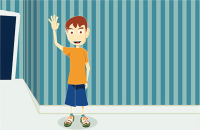 Illustration of boy in a hallway