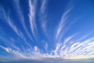 Streaks of cirrus clouds in a bright sky