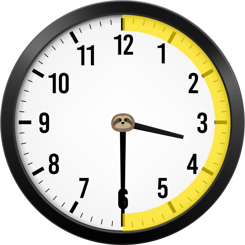 clock set to 3:30 with 30 minutes highlighted and hour hand halfway between 3 and 4