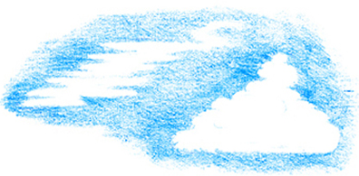 Child's drawing of clouds in the sky