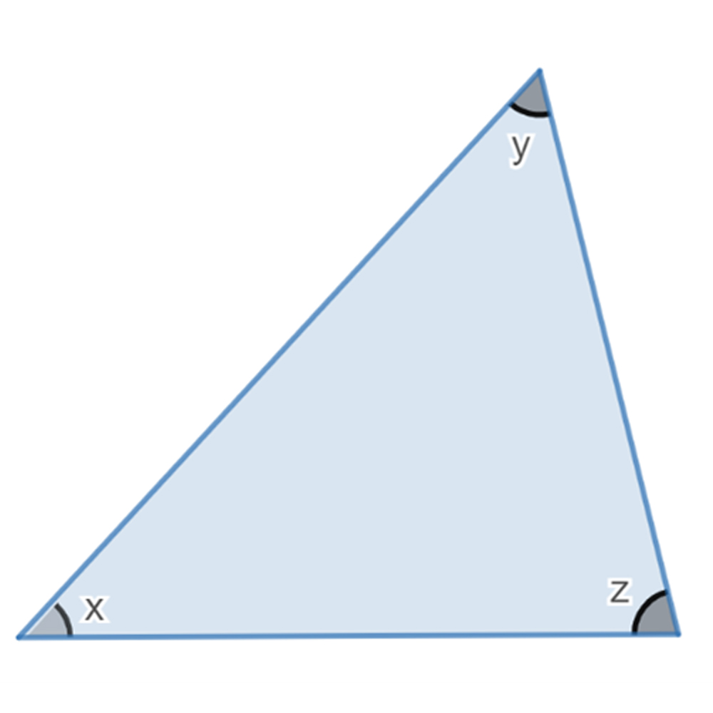 A triangle with angles labeled x, y, and z.