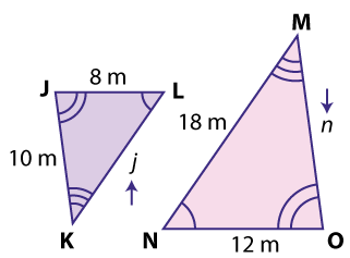 finding sides j and n in two similar triangles