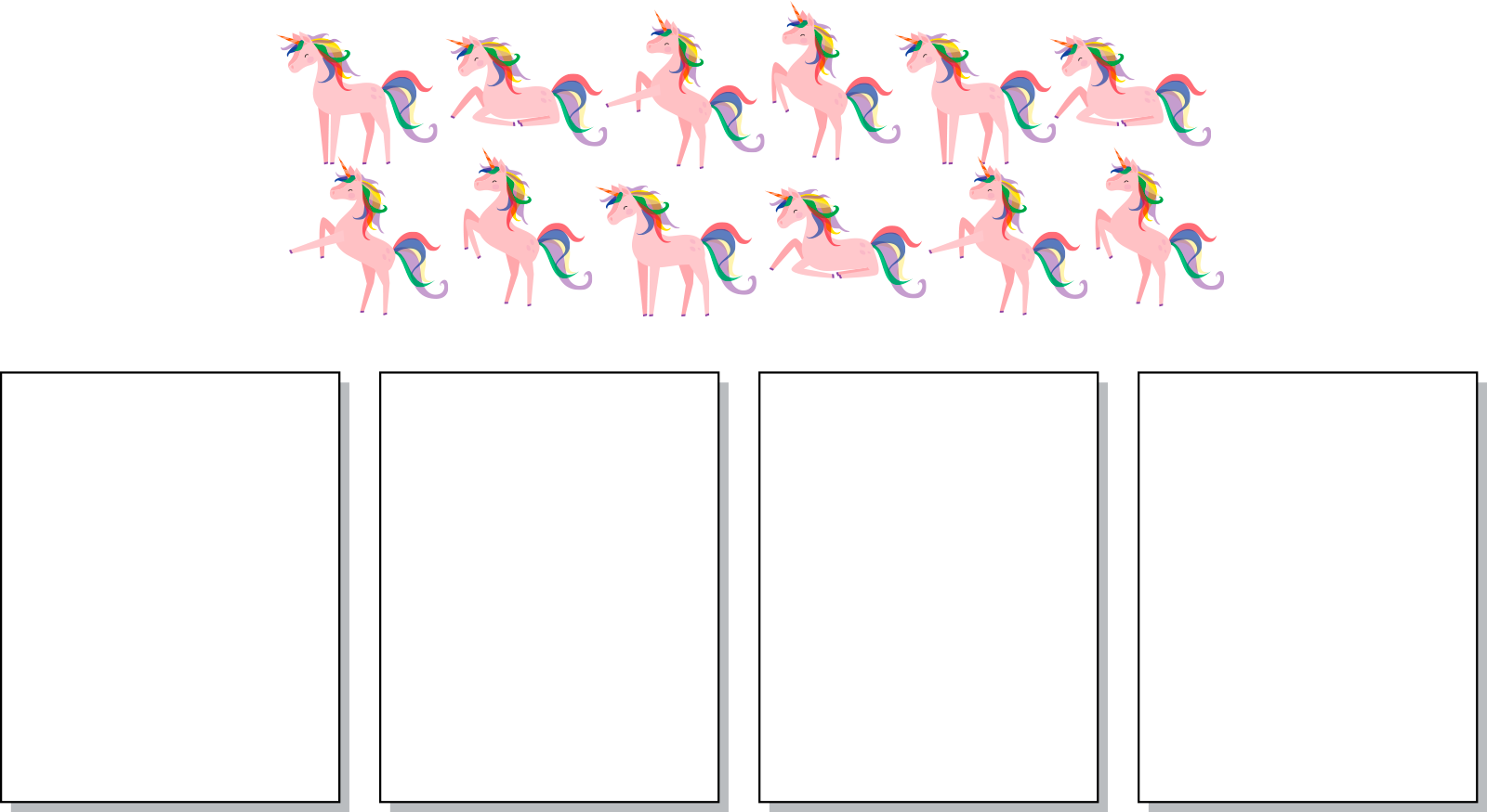 12 unicorns above 4 empty groups