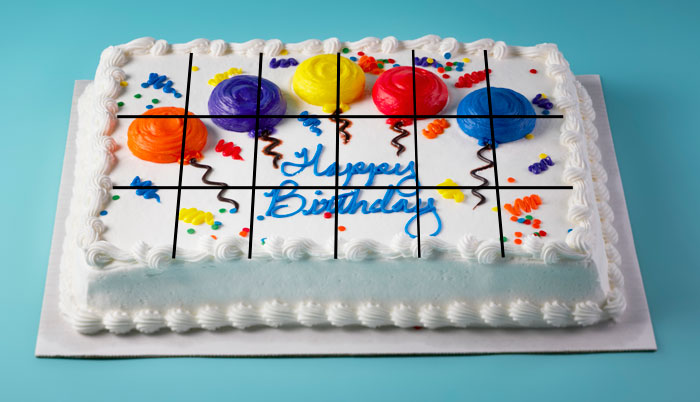 birthday cake cut into even slices