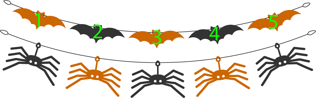 10 halloween decorations: Counting 1, 2, 3, 4, 5