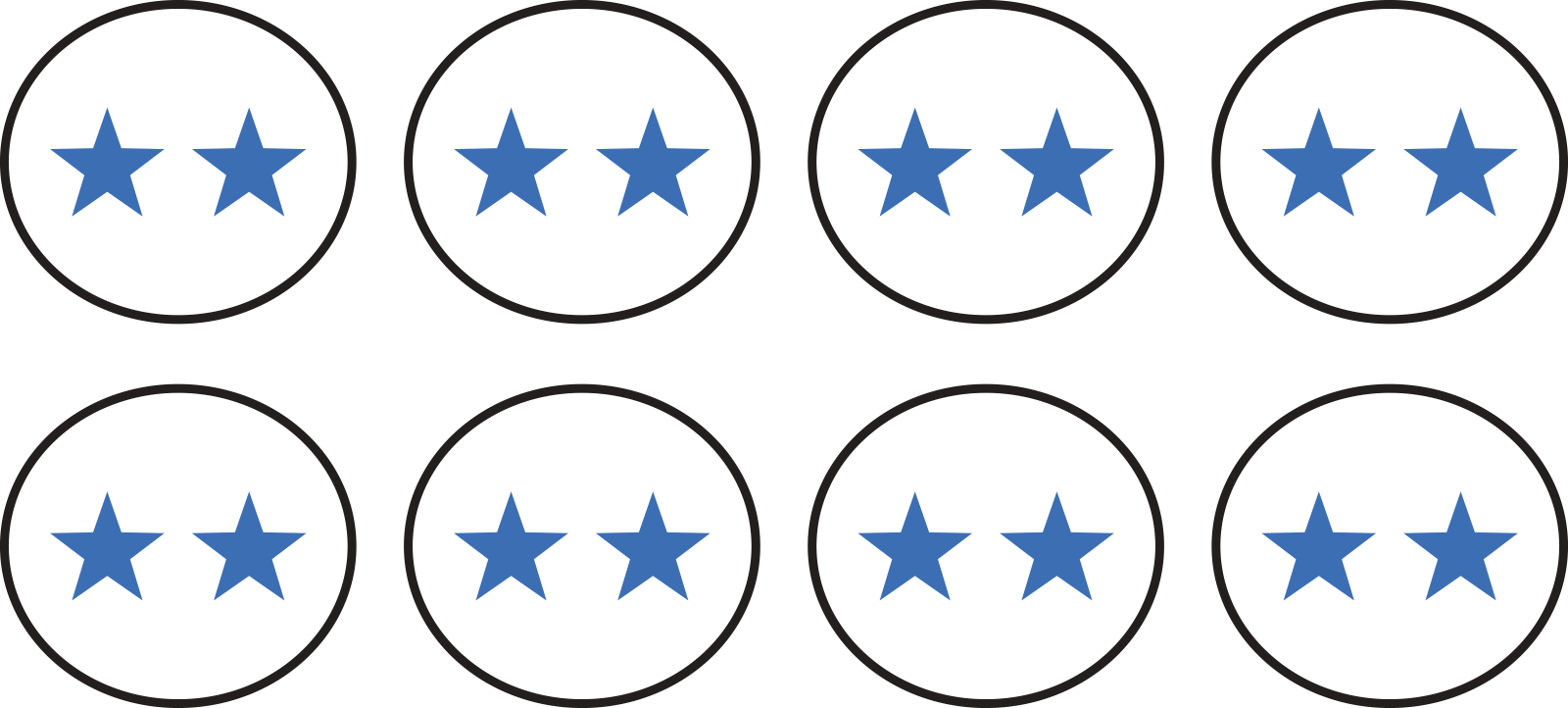 8 groups of 2 stars