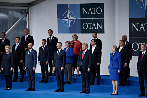 Heads of governments of member countries of NATO at the opening ceremony of NATO summit 2018 in front of NATO headquarters in Brussels, Belgium on July 11, 2018.