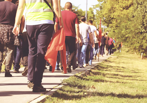 people mobilizing and marching