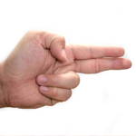two fingers pointing to the side like a gun isolated on white
