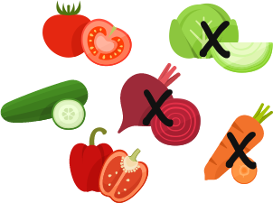 veggies with three crossed out