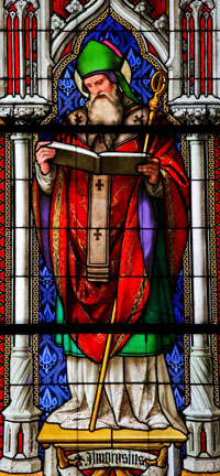 Stained glass rendition of Saint Ambrose.  
